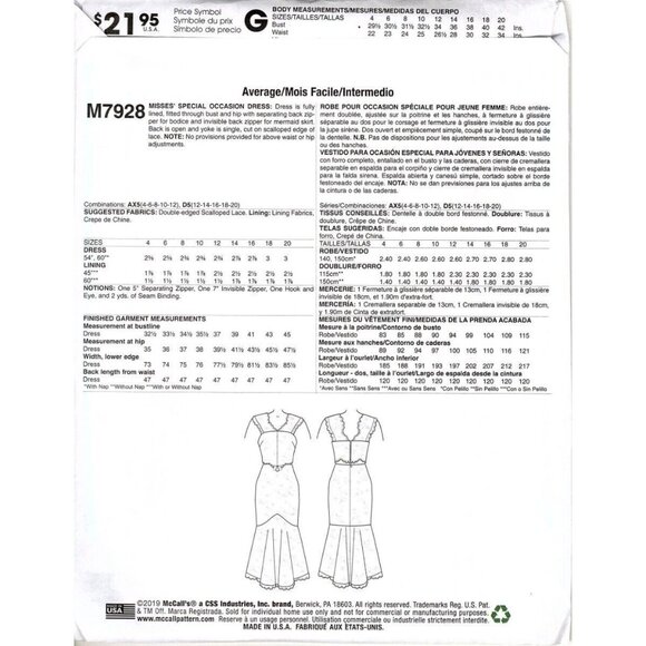 McCall's M7928 Misses 4 to 12 Special Occasion Dress Uncut Sewing Pattern - Picture 2 of 2